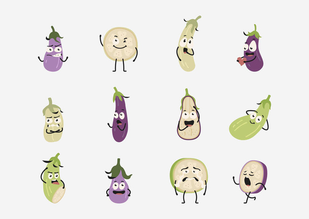 Eggplants Character in flat design - Διάνυσμα, εικόνα