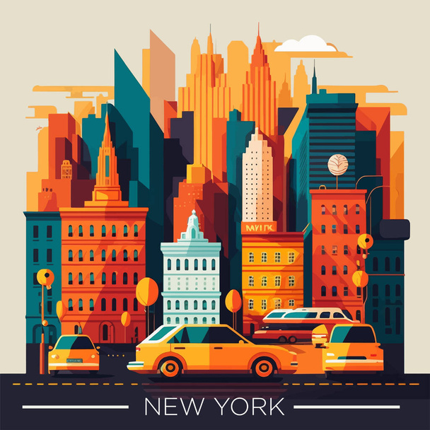 voyage new York bâtiment symbole monument pour carte postale, bannière, guide pour les touristes illustration vectorielle dessin animé plat - Vecteur, image
