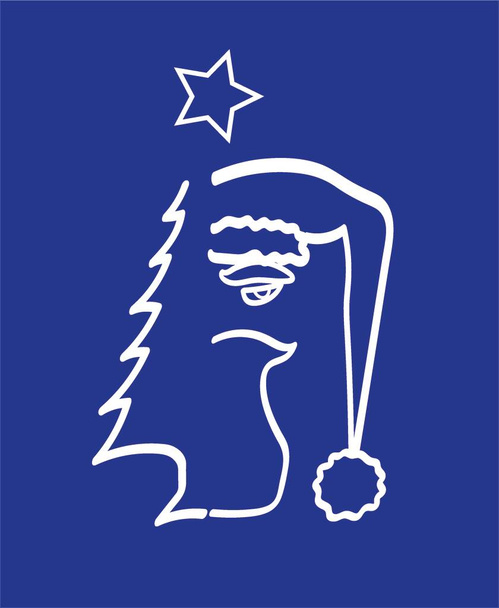 Dessin stylisé d'un demi sapin de Noël avec l'étoile de la comète dessus et demi-visage du Père Noël. - Photo, image