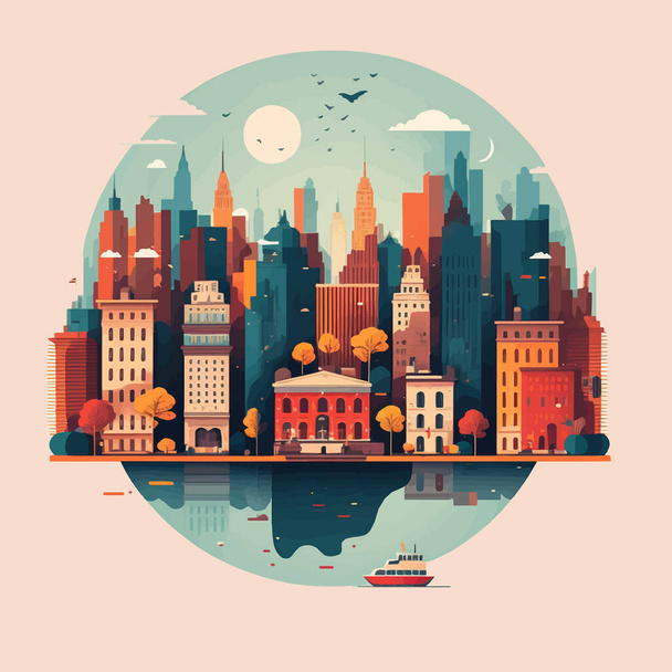 reizen New York stad gebouw symbool oriëntatiepunt voor ansichtkaart, banner, gids voor toeristen Platte cartoon vector illustratie - Vector, afbeelding