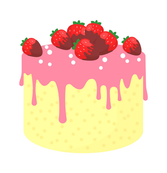 Strawberry cake sweet food. Vector illustration - Vetor, Imagem