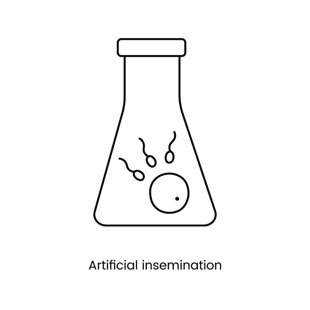 Icono de línea de inseminación artificial en vector, ilustración de frasco con esperma y óvulo - Vector, imagen