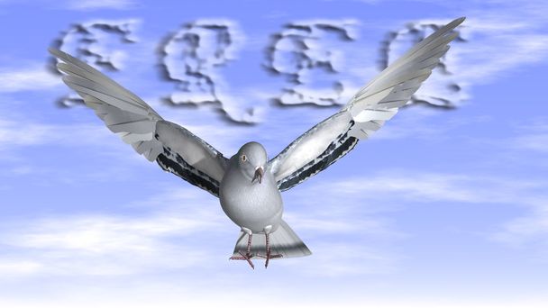 Свободный голубь в воздухе с широко раскрытыми крыльями
 - Фото, изображение