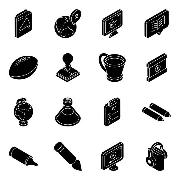 Pack of Education and Knowledge Flat Isometric Icons - Vector, Image