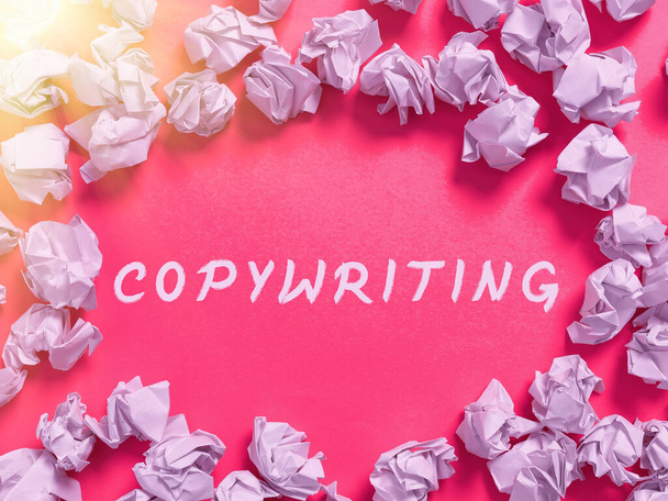 Έμπνευση που δείχνει σημάδι Copywriting, Word Γράφτηκε για το γράψιμο του κειμένου των διαφημίσεων ή διαφημιστικό υλικό - Φωτογραφία, εικόνα