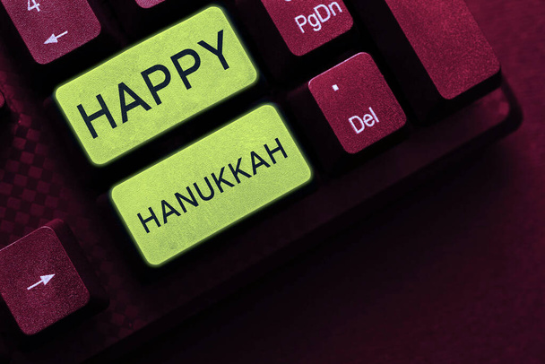 Inspiratie uithangbord Happy Hanukkah, Zakelijke benadering Joods festival gevierd van 25 Kislev tot 2 Tevet - Foto, afbeelding