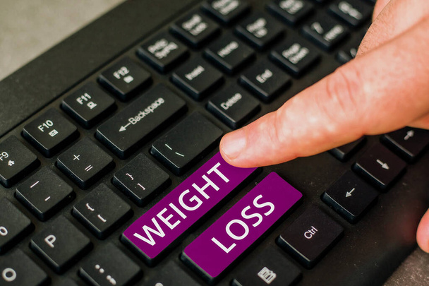 Inspiration zeigt Anzeichen von Gewichtsverlust, Internet-Konzept Verringerung der Körperflüssigkeit Muskelmasse reduzieren Fett entsorgen Gewebe - Foto, Bild
