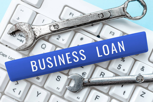 Sinal de texto mostrando Empréstimo de negócios, Visão geral do negócio Crédito hipotecário Assistência financeira Adiantamentos em dinheiro Dívida - Foto, Imagem