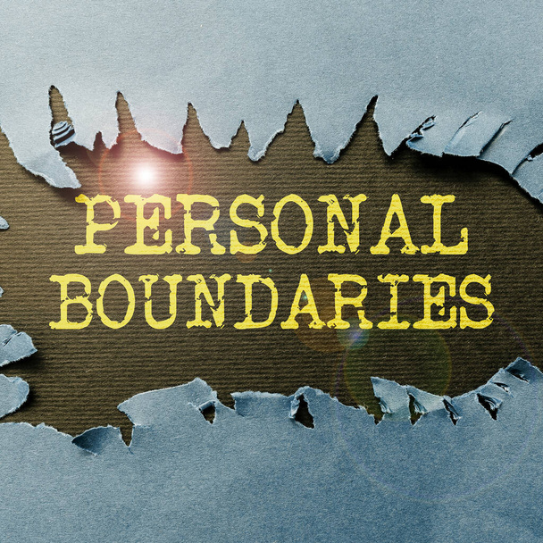 Hand writing sign Personal Boundaries, Internet Concept something that indicates limit or extent in interaction with personality - Photo, Image