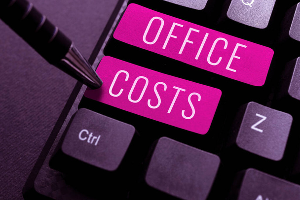 Textová značka zobrazující kancelářské náklady, obchodní přehled částka peněz vyplacených pronajímateli na úhradu nákladů na dílnu - Fotografie, Obrázek