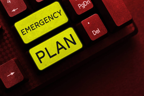 Tekst bijschrift met noodplan, Word for Procedures for response to major emergency Wees voorbereid - Foto, afbeelding