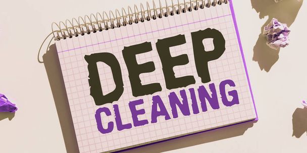 Текстовий заголовок, що представляє Deep Cleaning, бізнес-концепцію, акт ретельного видалення бруду та бруду з чогось
 - Фото, зображення