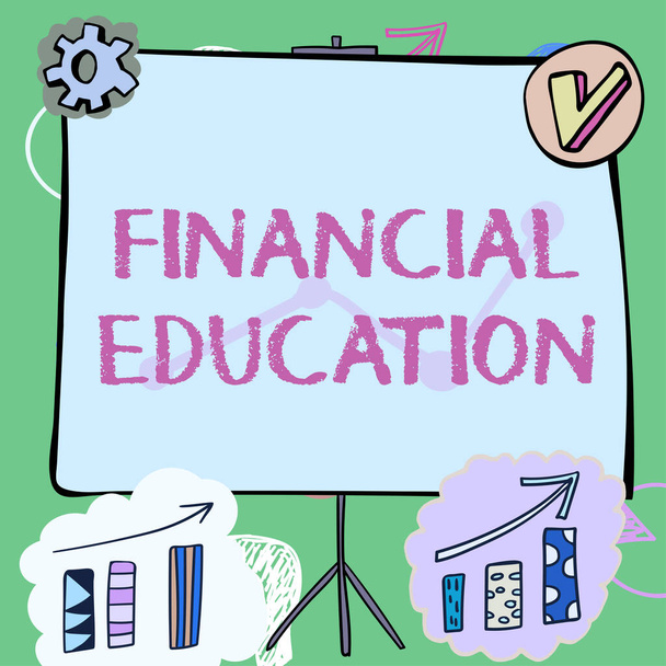 金融教育のサインを示すインスピレーション,金融や投資などの金融分野の理解に書かれた言葉 - 写真・画像