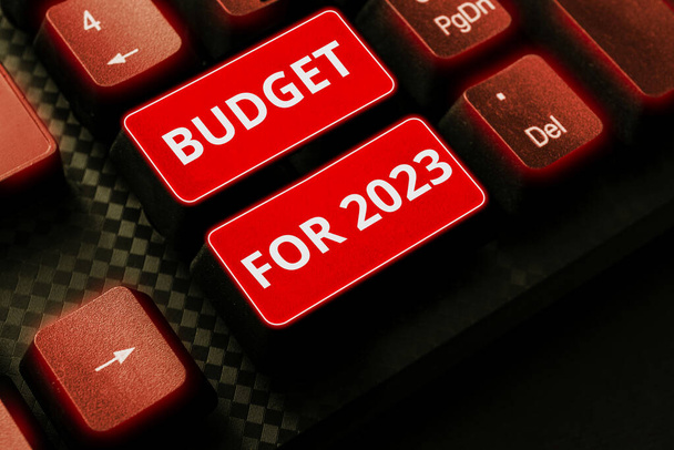 Tekst ukazujący inspirację Budżet na rok 2023, Koncepcja oznaczająca pisemne szacunki dochodów i wydatków na rok 2023 - Zdjęcie, obraz