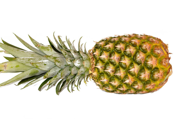 Die Ananas (Ananas comosus), eine tropische Pflanze mit einer essbaren Frucht aus der Familie der Bromeliaceae, die als kleiner Strauch wächst; die einzelnen Blüten der unbestäubten Pflanze verschmelzen zu einer mehrfachen Frucht. - Foto, Bild