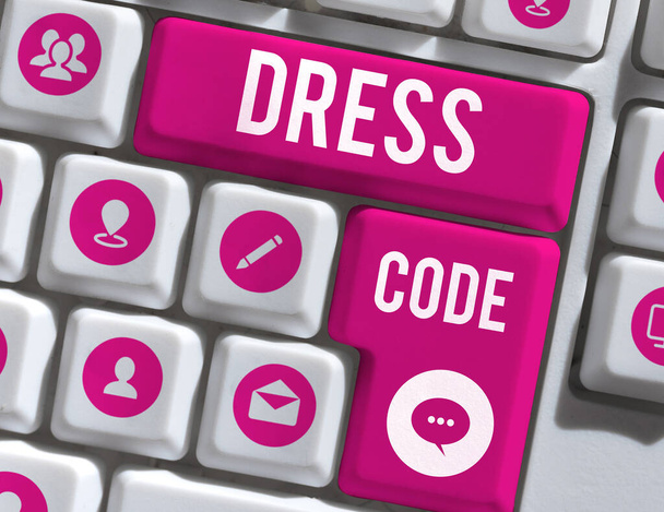 Affichage conceptuel Code vestimentaire, Internet Concept une façon acceptée de s'habiller pour une occasion ou un groupe particulier - Photo, image