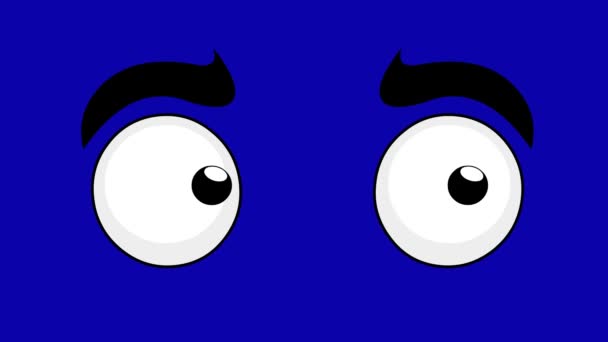 Cartoon-Augenanimation, die nach beiden Seiten sucht, nach rechts und links. Auf blauem Chrom-Schlüsselhintergrund - Filmmaterial, Video