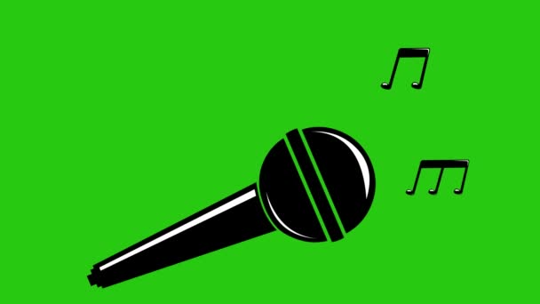 animacja ikony mikrofonu z nutami muzycznymi, na zielonym tle klucza chromowanego - Materiał filmowy, wideo