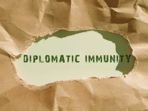 Inspiration showing sign Diplomatic Immunity, Word for law that gives foreign diplomats special rights in the country they are working - Foto, Bild
