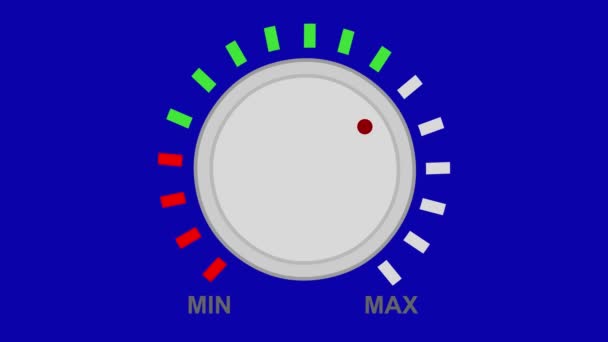 Animationsknopf für maximale und minimale Lautstärke, auf blauem Hintergrund mit Chrom-Taste - Filmmaterial, Video