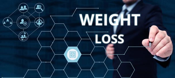 Tekst bijschrift presenteren Gewichtsverlies, Business concept Vermindering van Body Fluid Muscle Mass Reduce Fat Dispose Tissue - Foto, afbeelding
