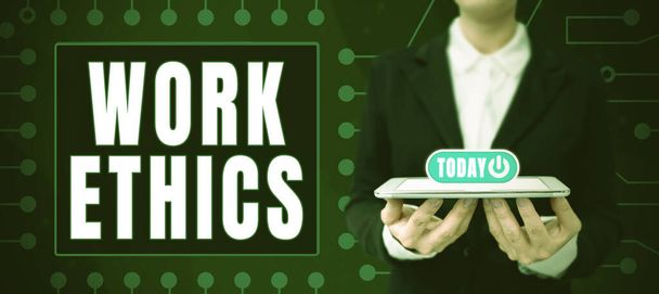 Handschrift Work Ethics, Business idee Een set van waarden gericht op het belang van het doen van werk - Foto, afbeelding