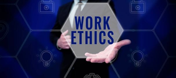 Visualización conceptual Ética de Trabajo, Enfoque Empresarial Un conjunto de valores centrados en la importancia de hacer trabajo - Foto, Imagen