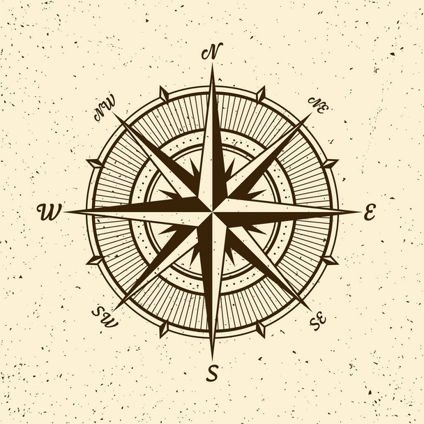 Vintage marine wind rose, nautical chart. Monochrome navigational compass with cardinal directions of North, East, South, West. Geographical position, cartography and navigation. Vector illustration - Vector, Image
