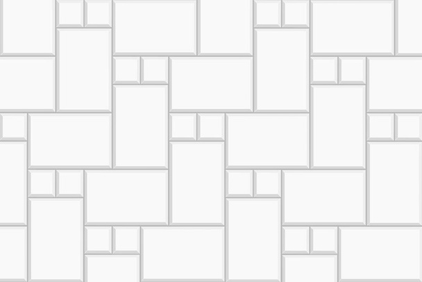 Weiße Fischgräten eingefügt Fliesen Hintergrund. Mauer aus Stein oder Keramik. Küche Backsplash Mosaikoberfläche. Badezimmer, Dusche oder Toilette Bodendekoration. Sidewalk Textur. Vektorflache Illustration - Vektor, Bild