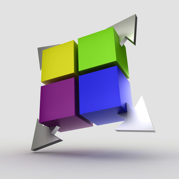 Colorful cubes with arrows 3D - Φωτογραφία, εικόνα
