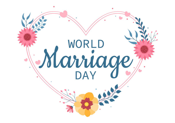 フラット漫画ハンドドローテンプレートでパートナーの美しさと忠誠心を強調する愛のシンボルを持つ2月12日の世界結婚の日イラスト - ベクター画像