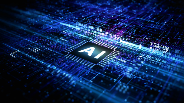 Sztuczna inteligencja AI Future Technology Concept Wizualizacja. Połączenie transmisji Big Data. Technologia Cyfrowa Sieć Danych Streszczenie tła. 3d renderowanie - Zdjęcie, obraz