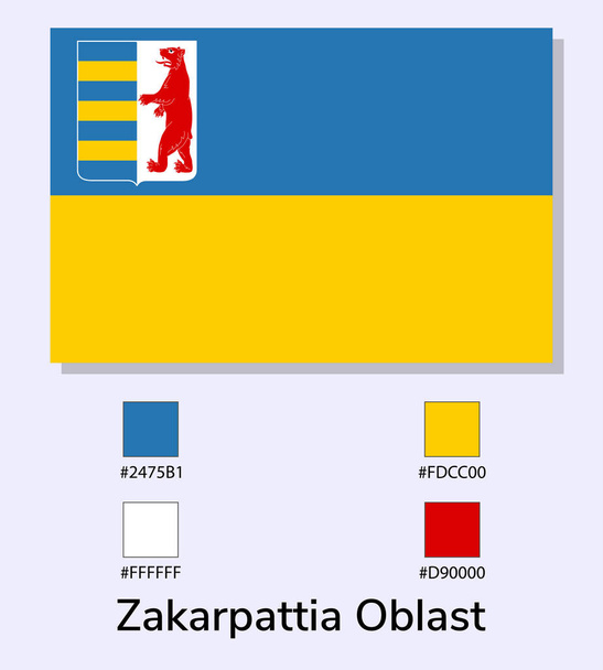 Vector Illustration of Zakarpattia Oblast flag isolated on light blue background. Illustration Zakarpattia Oblast flag with Color Codes. As close as possible to the original. vector eps10. - Vector, Image