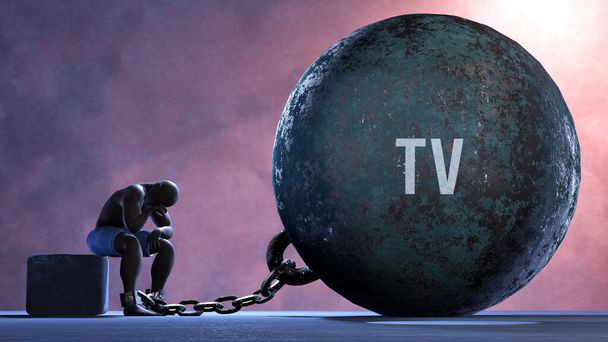 Tv that limits life and make suffer, imprisoning in painful condition. It is a burden that keeps a person enslaved in misery. - Foto, Imagen