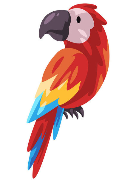 Loro pájaro colorido adorable cacatua exótico lindo guacamayo amistoso animal en rojo azul amarillo vector ilustración - Vector, imagen