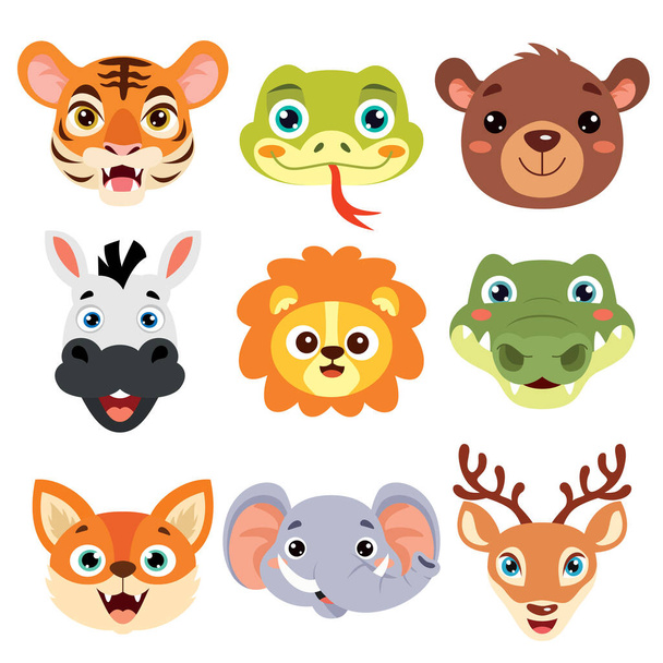 Set Of Cartoon Animal Heads - Vektör, Görsel