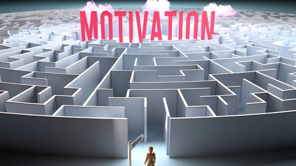 Motivation and a challenging path that leads to it - confusion and frustration in seeking it, complicated journey to Motivation - Foto, Imagen