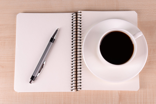 Coffee  with notebook and pen - Photo, Image