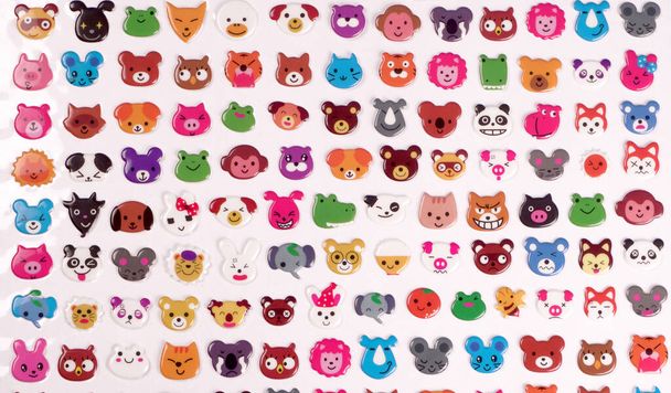 set of colorful funny animals stickers on white background. - Photo, Image