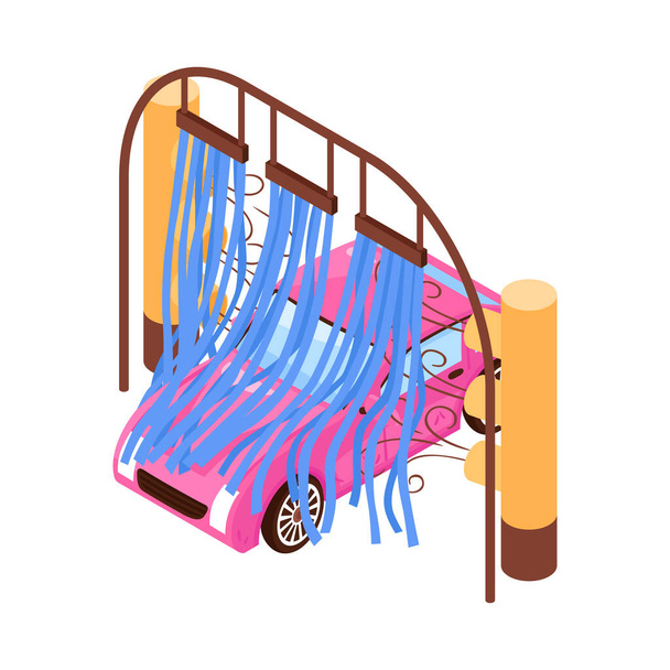 Isométrica composición de los servicios de lavado de coches con imagen aislada de lavado de coches en blanco vector de fondo ilustración - Vector, Imagen