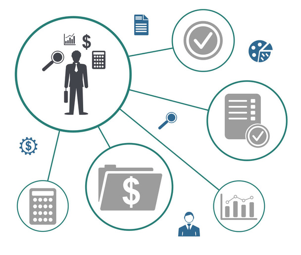 Concept d'audit financier avec icônes connectées - Photo, image