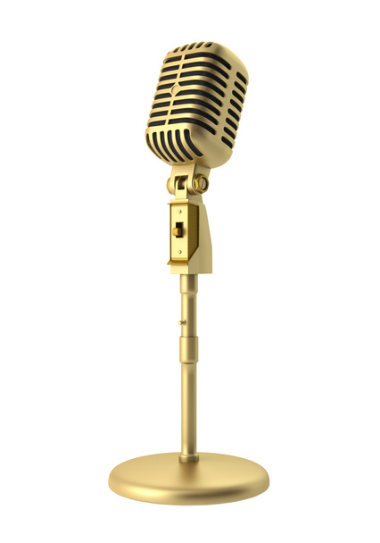 Χρυσή εκλεκτής ποιότητας μικρόφωνο που απομονώνονται σε λευκό φόντο - Φωτογραφία, εικόνα