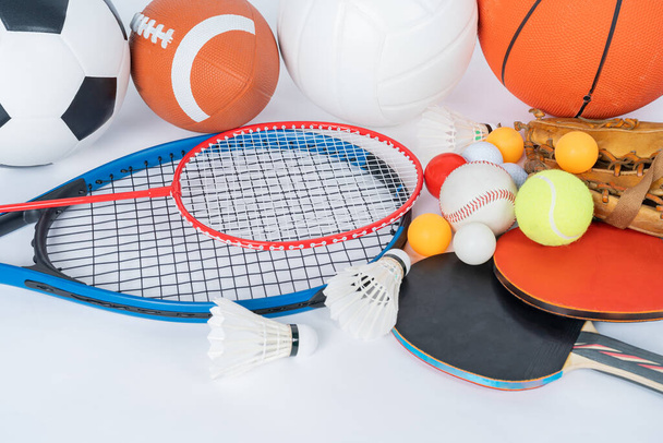  Sports Equipment on white background, Top view  - Photo, Image