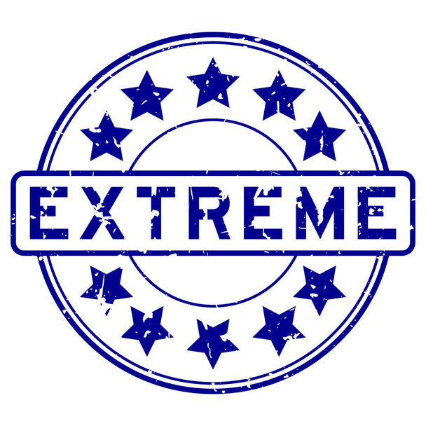 Grunge blauw extreem woord met ster pictogram ronde rubberen zegel stempel op witte achtergrond - Vector, afbeelding