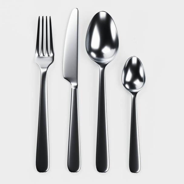 Realistic 3D Render of Cutlery Set - Фото, изображение