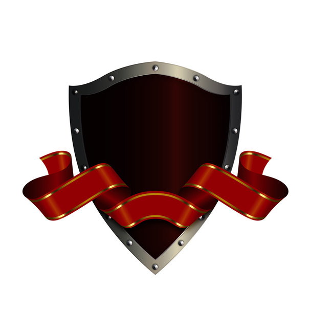 Medieval shield and red ribbon. - Fotoğraf, Görsel