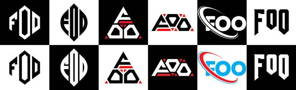 Návrh loga FOO v šesti stylech. FOO polygon, kruh, trojúhelník, šestiúhelník, plochý a jednoduchý styl s černo-bílou barevnou variací písmena logo nastaveno v jednom výtvarném panelu. FOO minimalistické a klasické logo - Vektor, obrázek