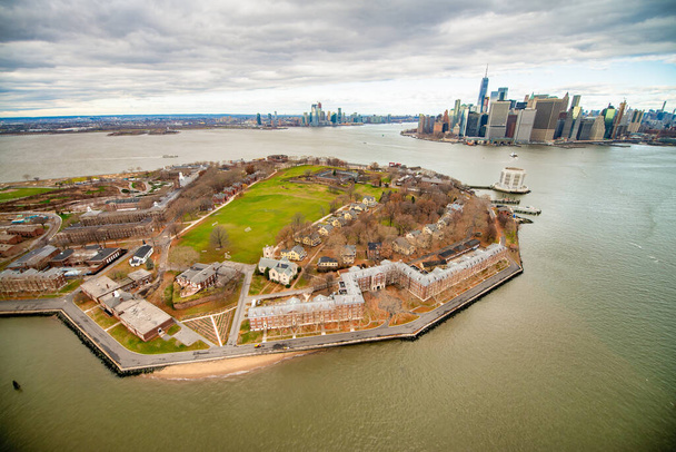 Ellis Island aerial view from helicopter in winter season, New York City - USA. - Photo, Image