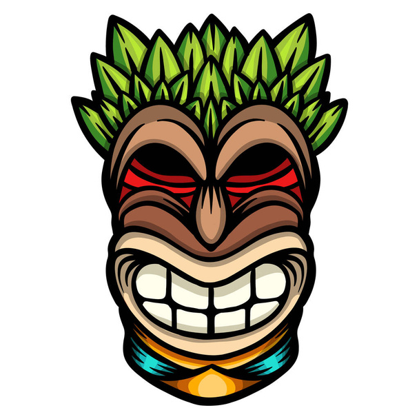 Masque tiki coloré avec feuilles - illustration vectorielle - Vecteur, image