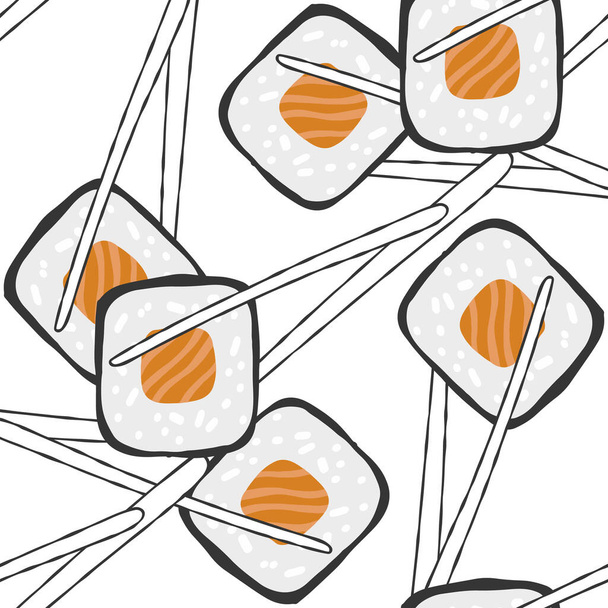 Motif sans couture avec illustration Sushi roll maki sur fond blanc. - Vecteur, image